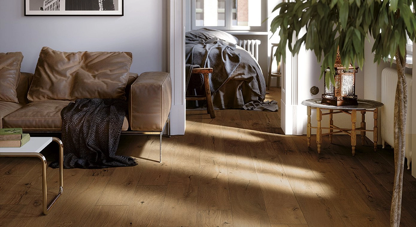 interiérová dlažba do obývačky, imitácia dreva Roots Gold 20x120 cm, hnedá, moderná